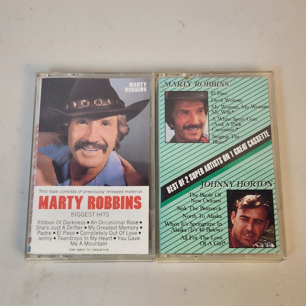 Marty‎ Robbins Lot of 2 Cassette Tapes Biggest Hits 2 in 1 Johnny Horton Country